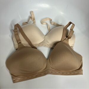 Warners cloud 9 super soft wireless bra set of 2- tan & cream size 36C